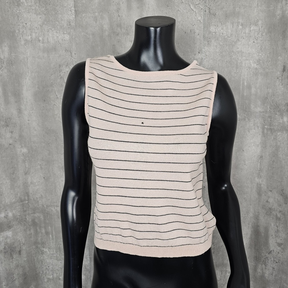 St. John Womens P XS Pink Black Striped Knit Tank Top Sleeveless USA AS IS